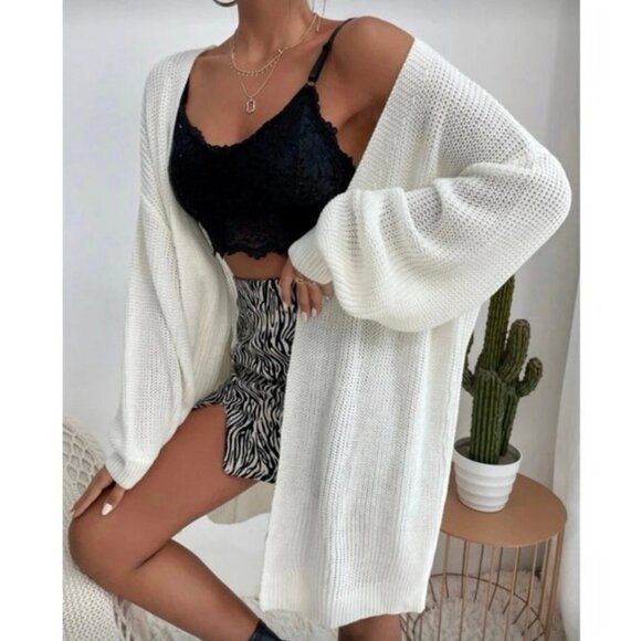 SHEIN White Oversized Open Front Longline Cardigan Sweater Womens Size Small EUC - Picture 7 of 8